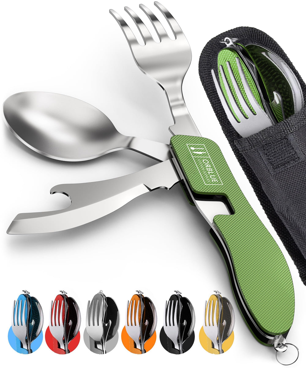 Orblue 4-in-1 Camping Utensils, 2-Pack, Portable Stainless Steel Spoon