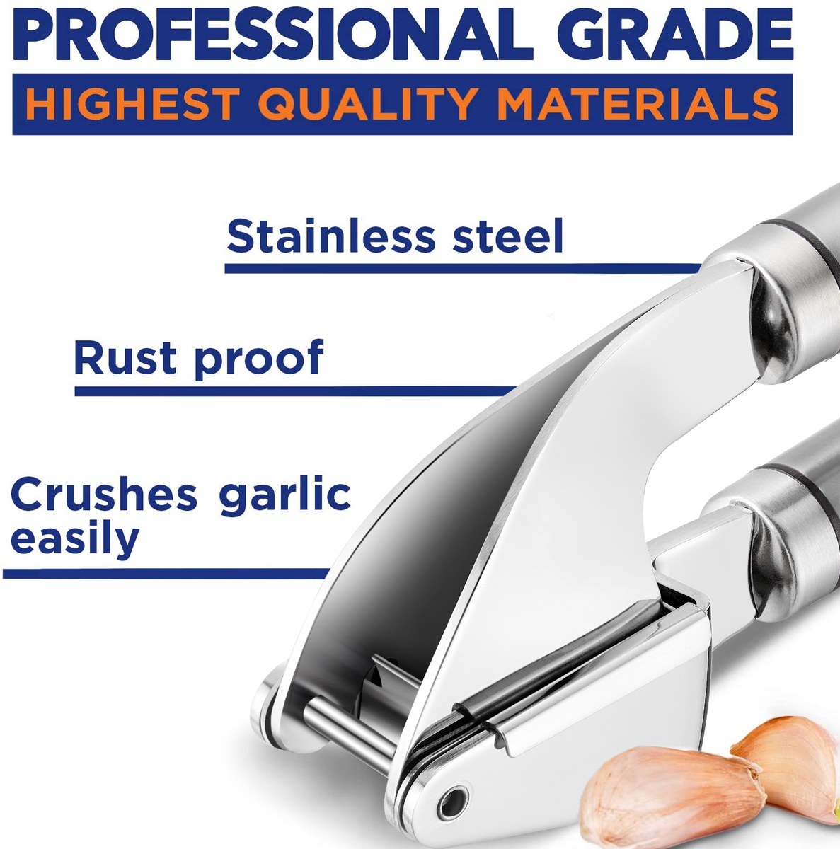  Garlic Press Stainless Steel, No Need to Peel Garlic