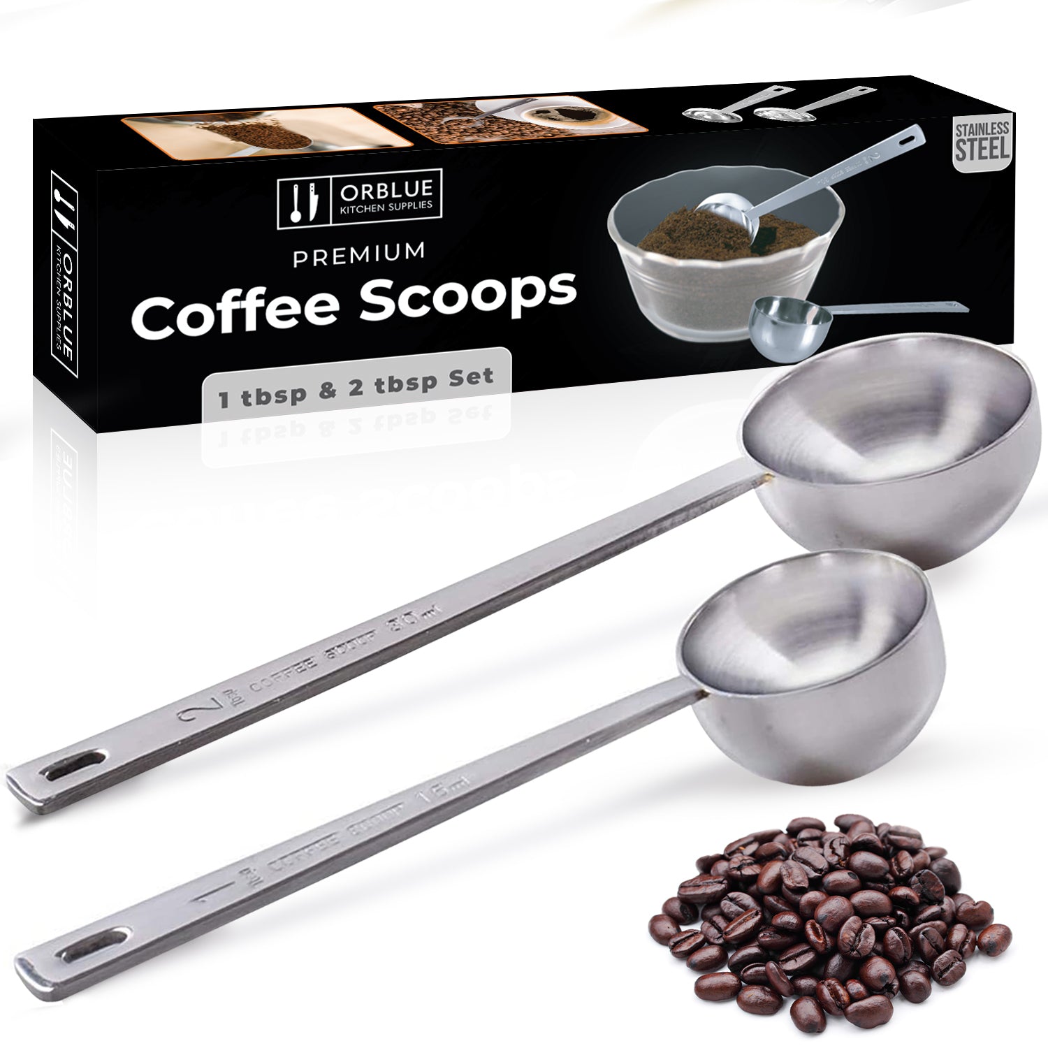 2 Pc Coffee Measurer Cup Scoop Measuring Spoon Set Stainless Steel
