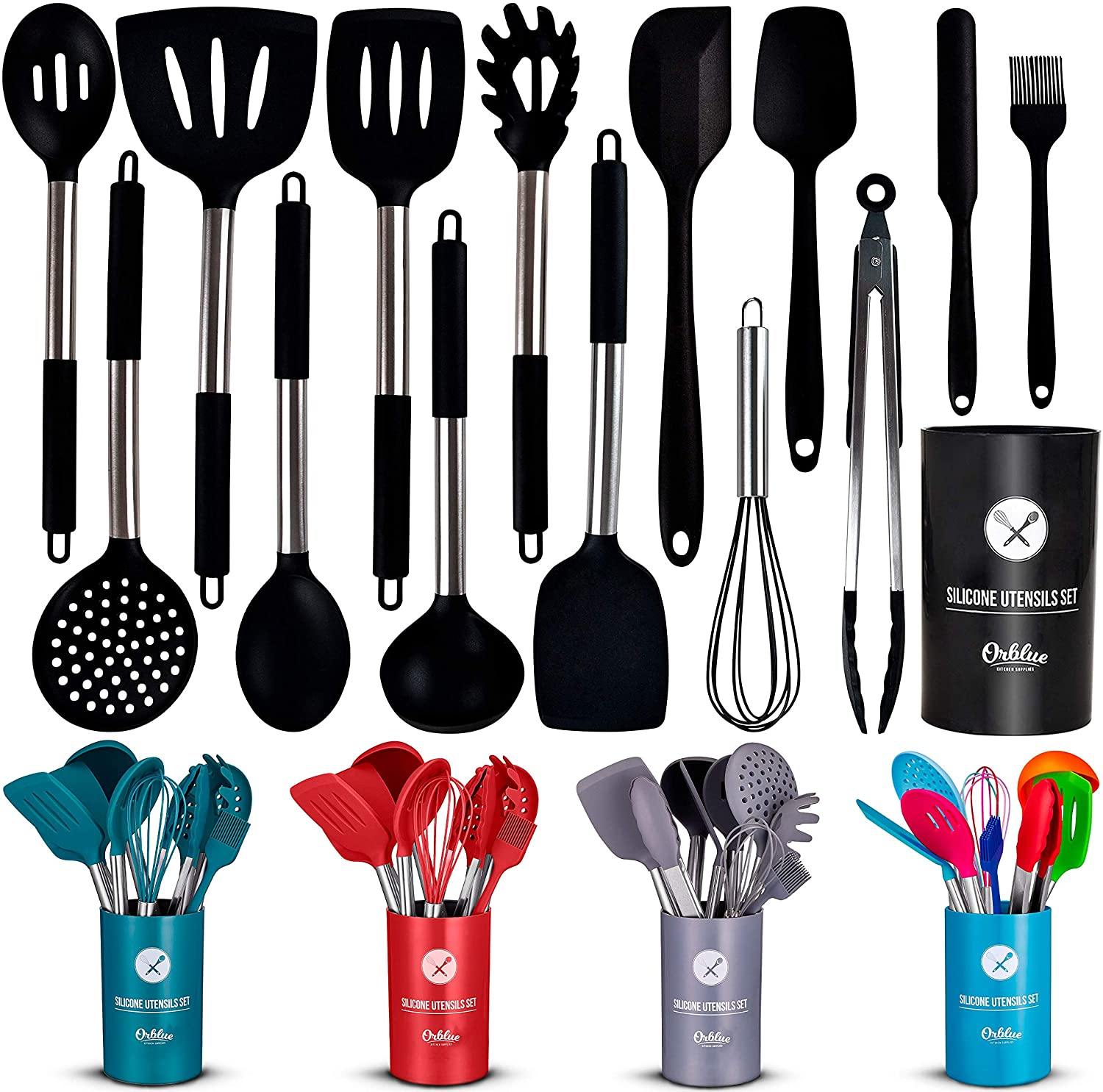 Stainless Steel Cooking Utensils Set,37 Pieces Kitchen Utensils Set,  Kitchen Tool Gadgets Set with Utensil Holder Non-Stick and Heat Resistant Dishwasher  Safe