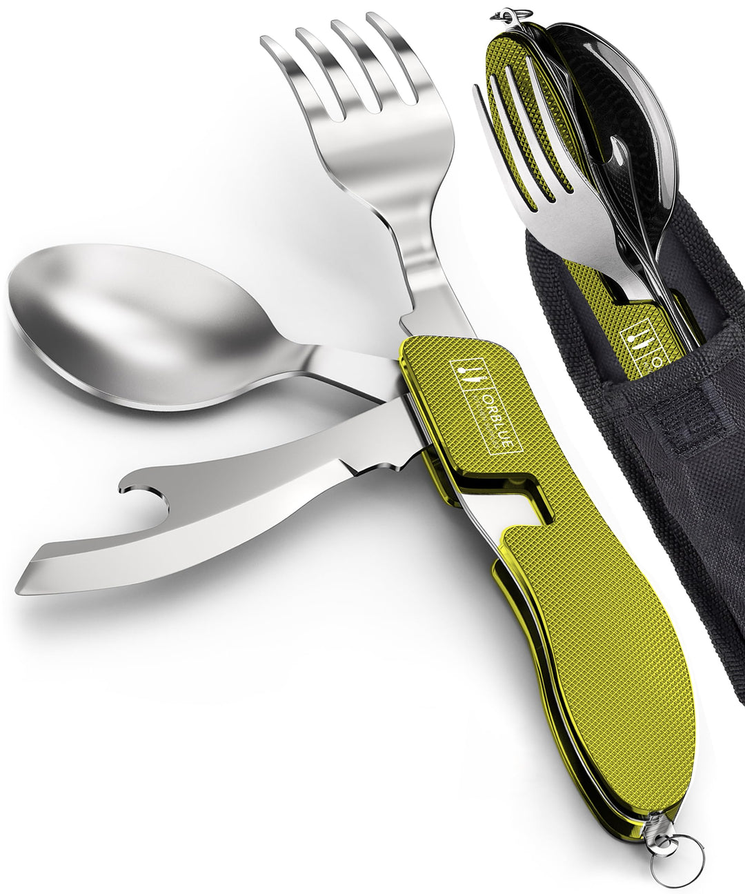 Orblue 4-in-1 Camping Utensils, Portable Stainless Steel Spoon, Fork