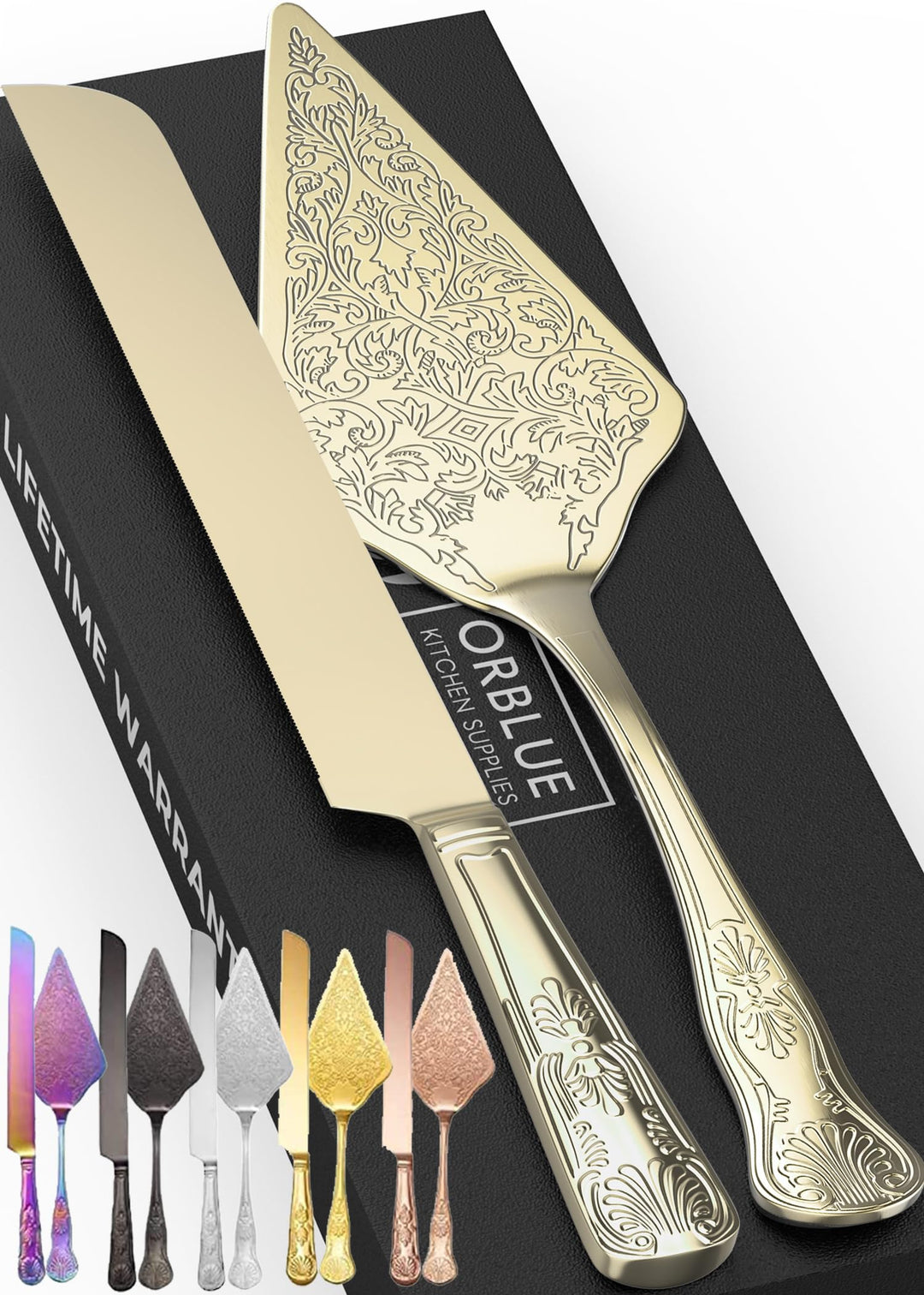 Orblue Wedding Cake Knife and Server Set Premium Beautifully Engrav