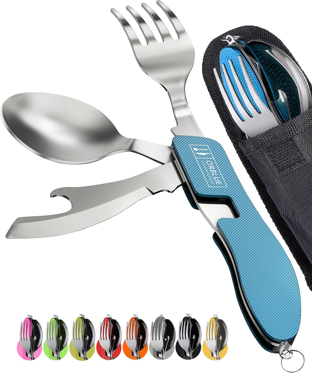 NATURENSÖHNE Camping Besteck Set 4-teilig – Edelstahl, Leicht, Mit Flaschen- & Dosenöffner, Inkl. Messer, Gabel, Löffel – Für Outdoor, Reisen & Notfall Campingbesteck Set