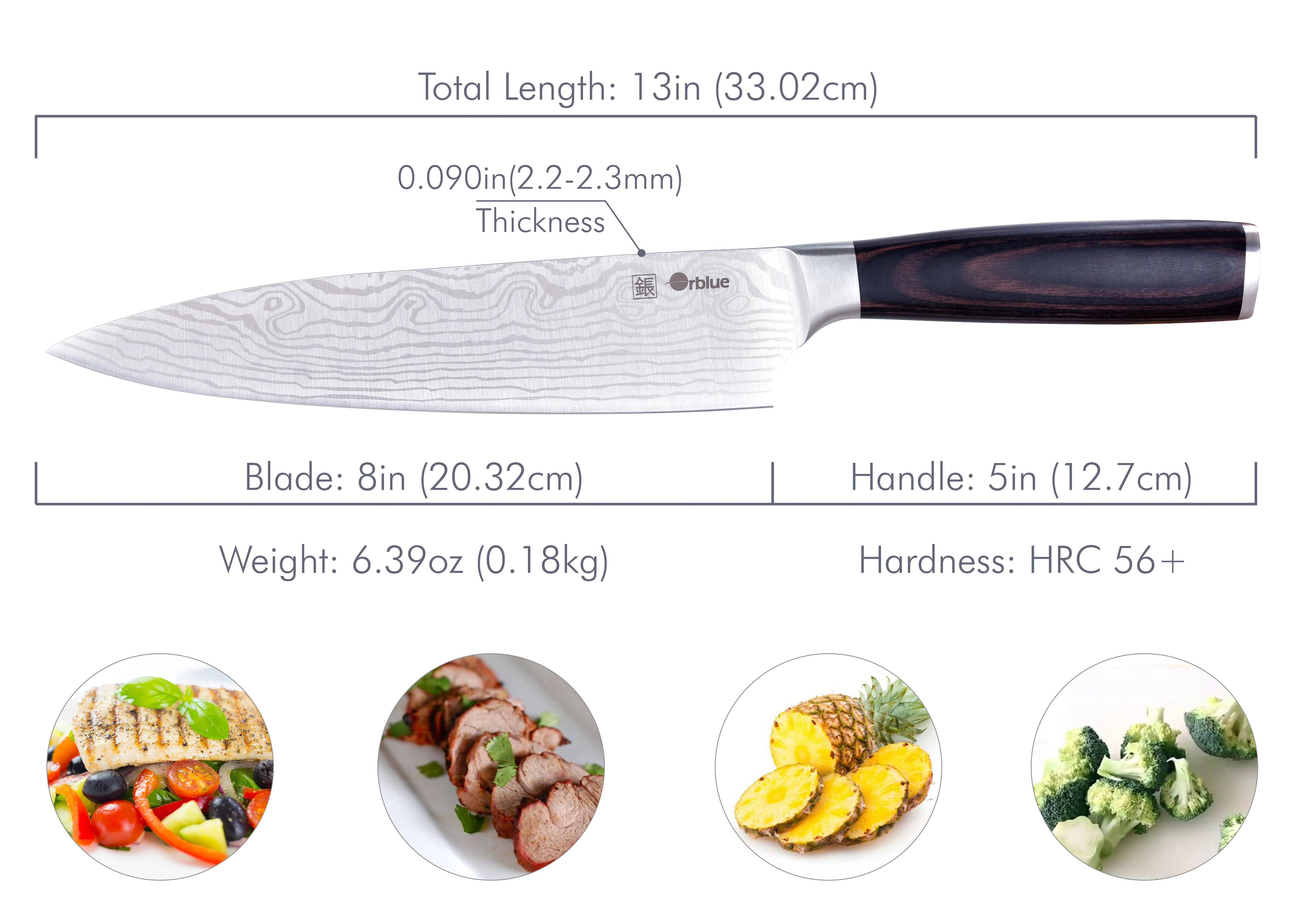 OMMO Chef Knife, 8 Inch High Carbon Stainless Steel Ultra Sharp  Professional Kitchen Knife with Ergonomic Handle, Included Sheath and Box,  Wood Grain Pattern 