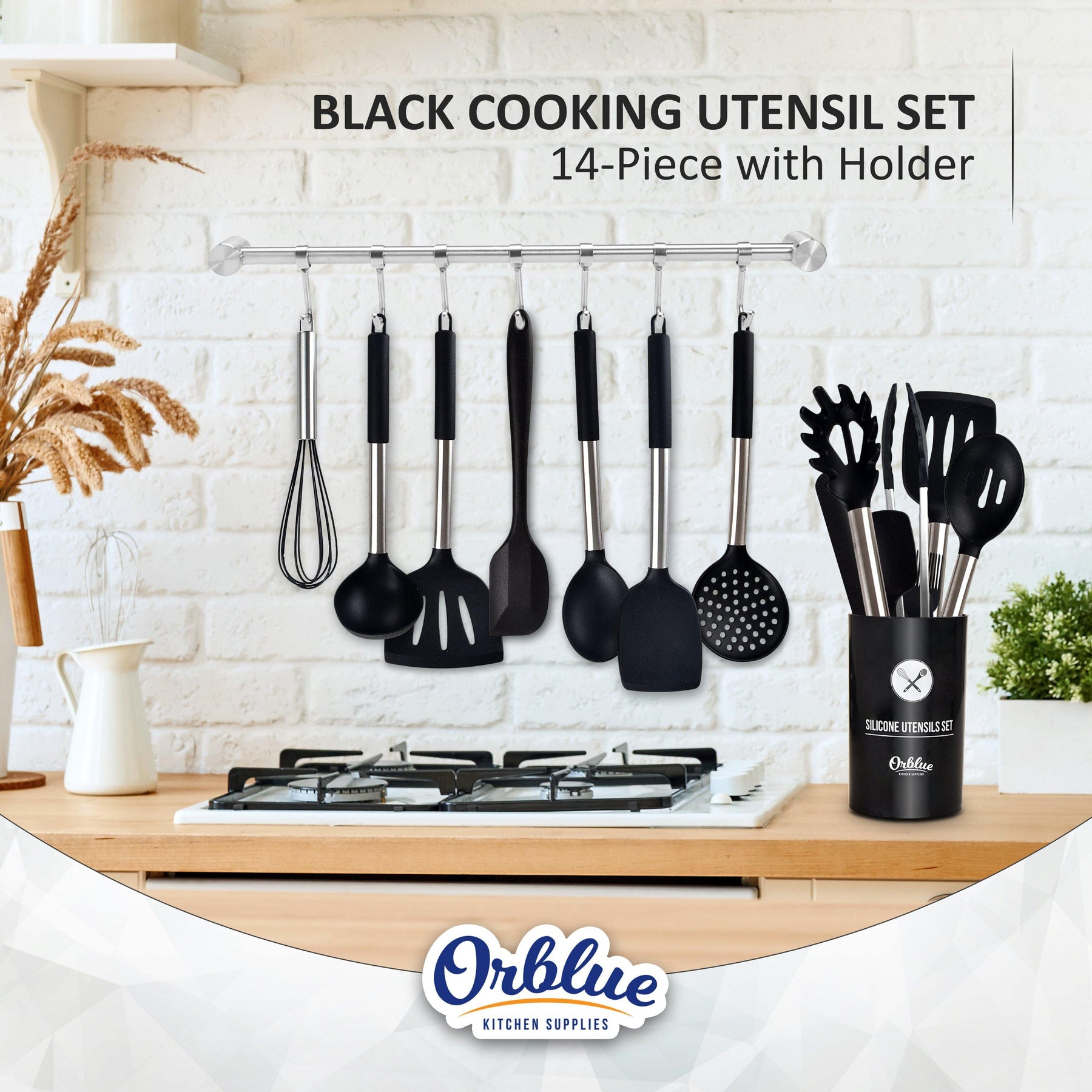 ORBLUE 14-piece Silicone Kitchen Utensil Set with Caddy for