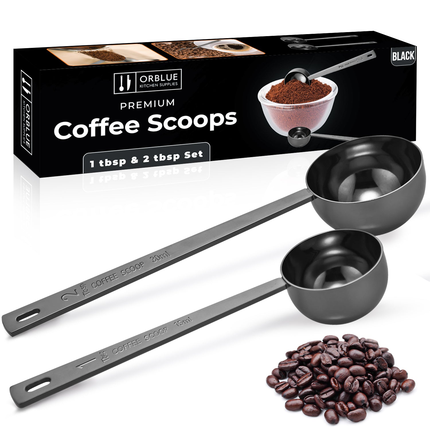 Coffee Scoops Set, 2 Piece Coffee Measuring Spoons, 1 Tbsp(15ml) & 1 Tbsp(30ml),2  Piece Long Coffee