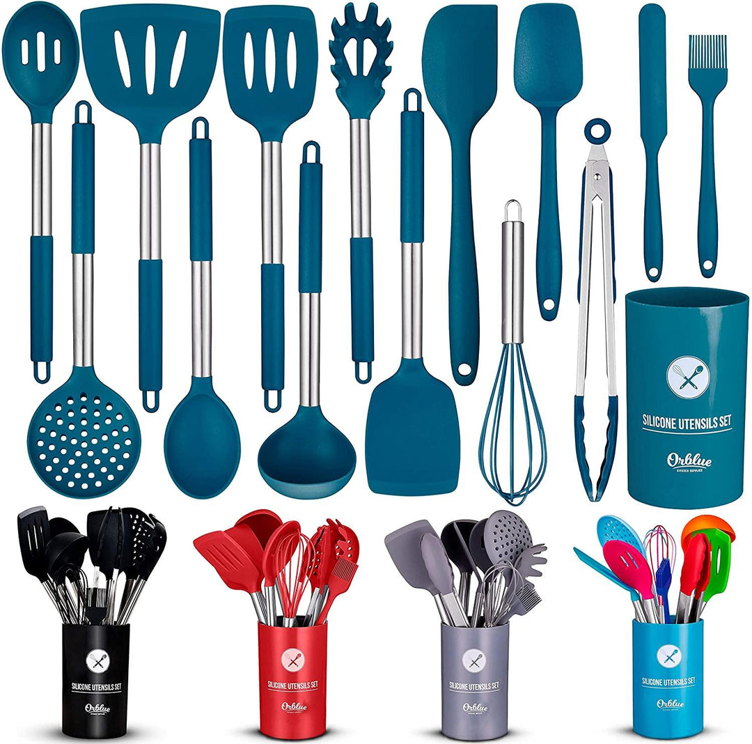 28-Piece Silicone Kitchen Utensil Set - Non-Stick Cooking Tools With Stainless Steel Handles