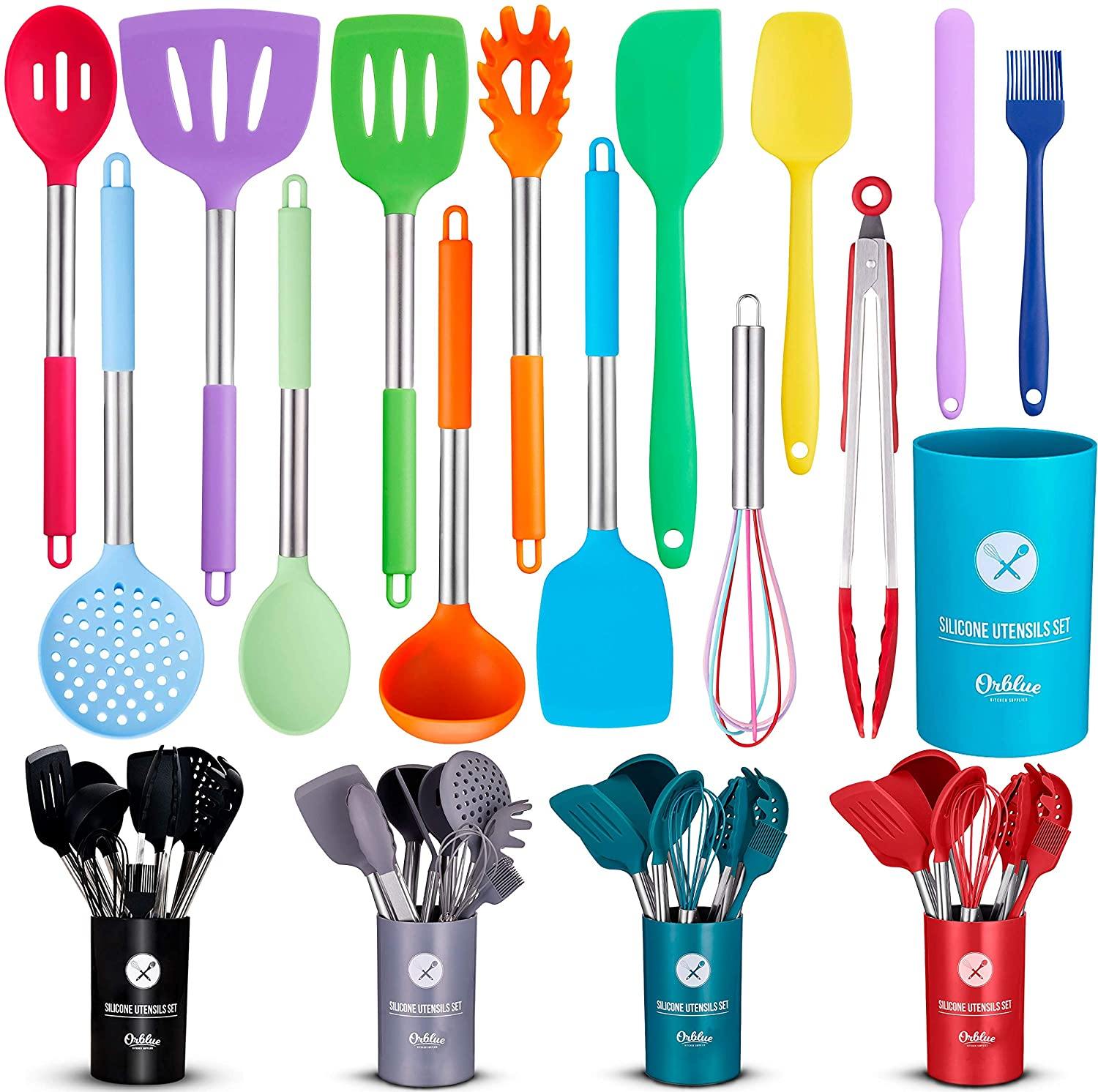ORBLUE 14-piece Silicone Food-Grade Kitchen Utensil Set with Caddy for  Storage